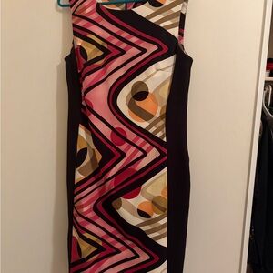 Vibrant Pink and Black Geometric Midi Dress